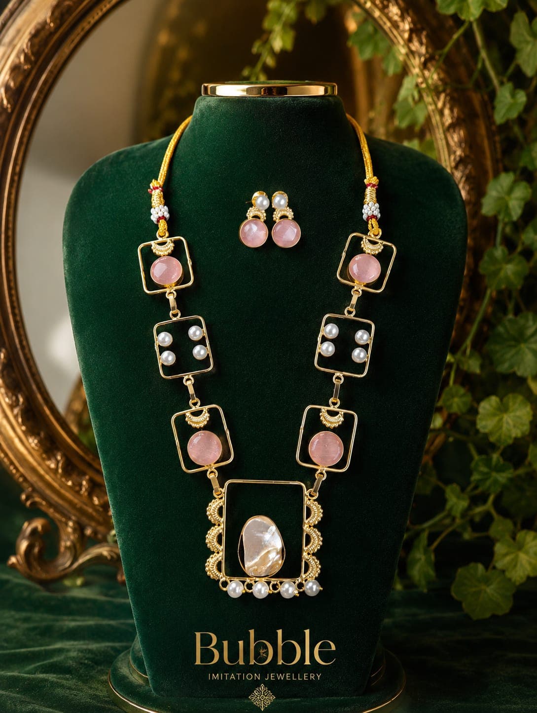 Raw stone pattern long necklace 