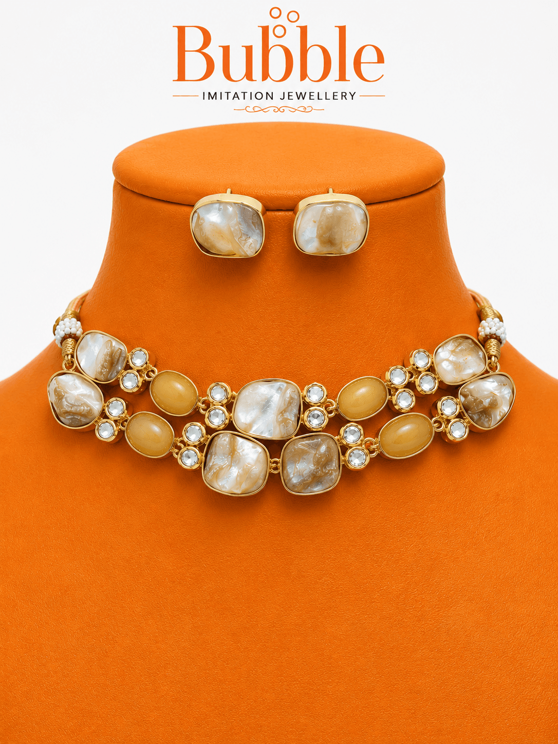 Yellow White Real stone choker set
