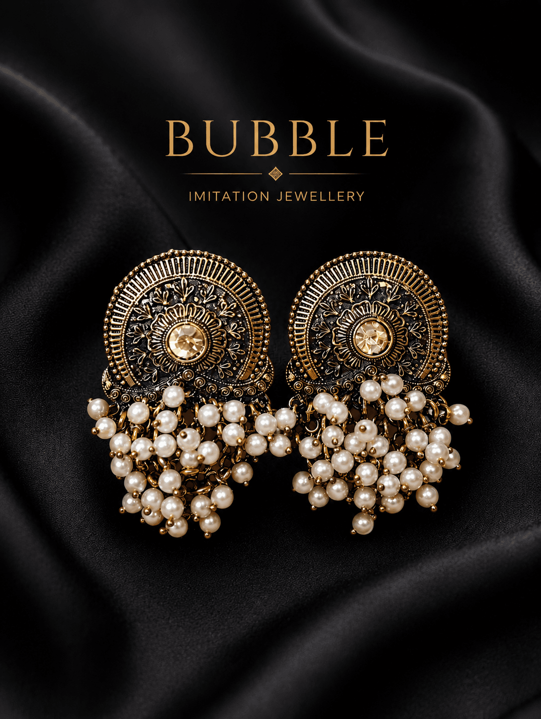 Golden Pearl Round Earrings 