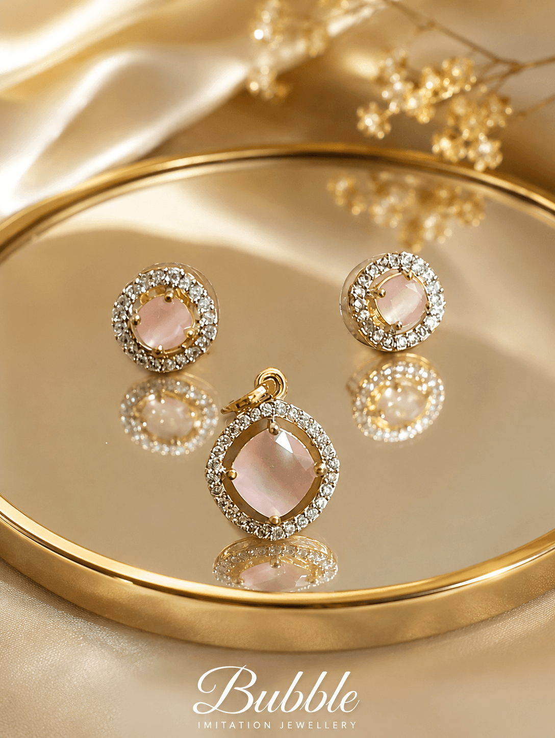Moissanite AD Pink pendent set