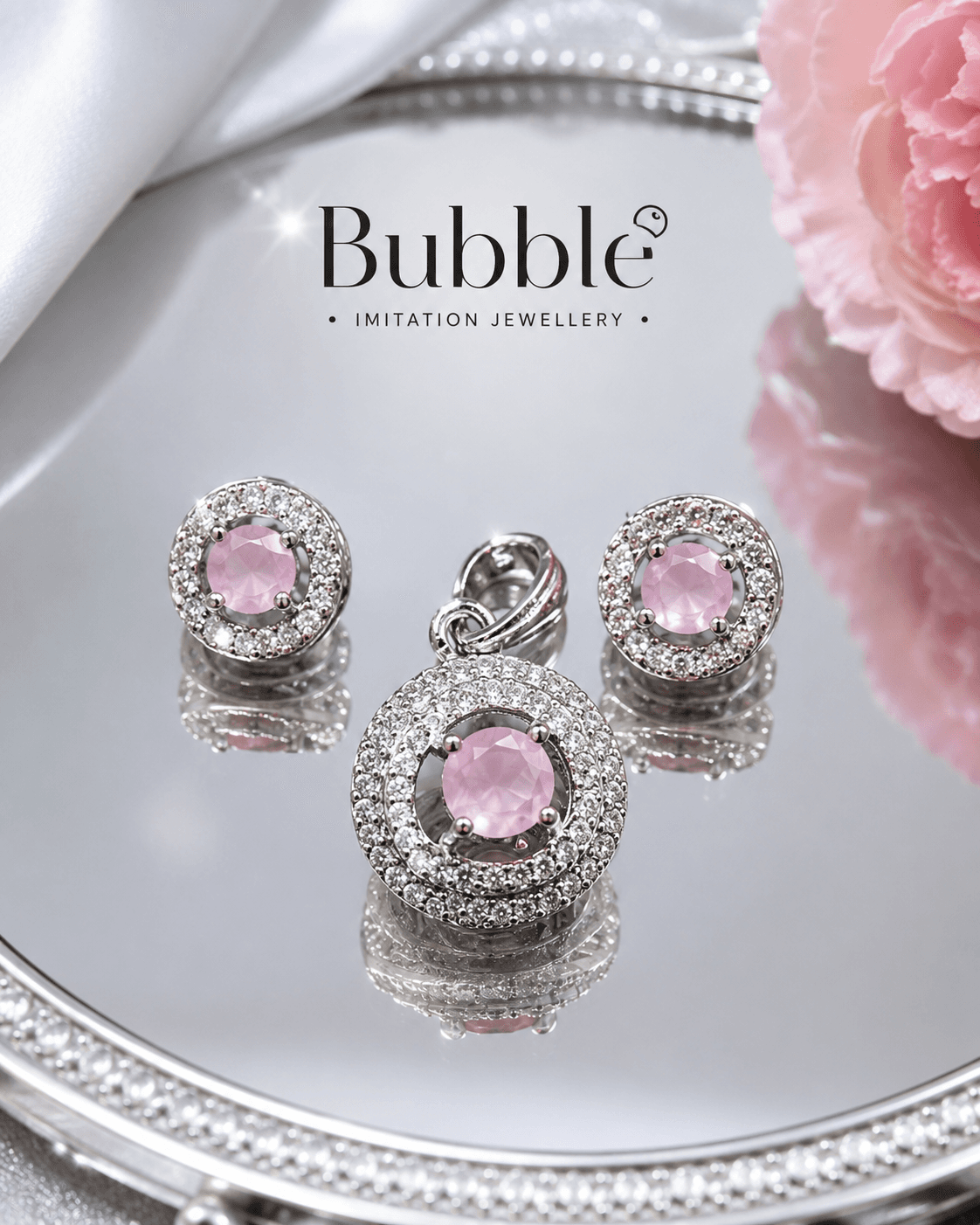 Pink spiral AD Moissanite Pendent set 