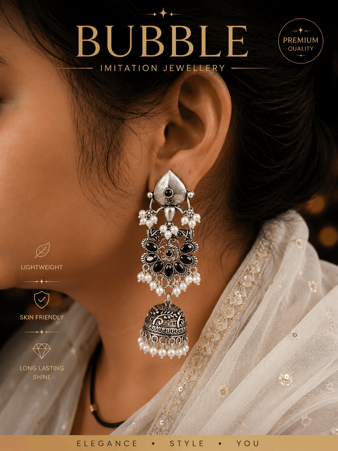 Long Oxidised Jhumka 