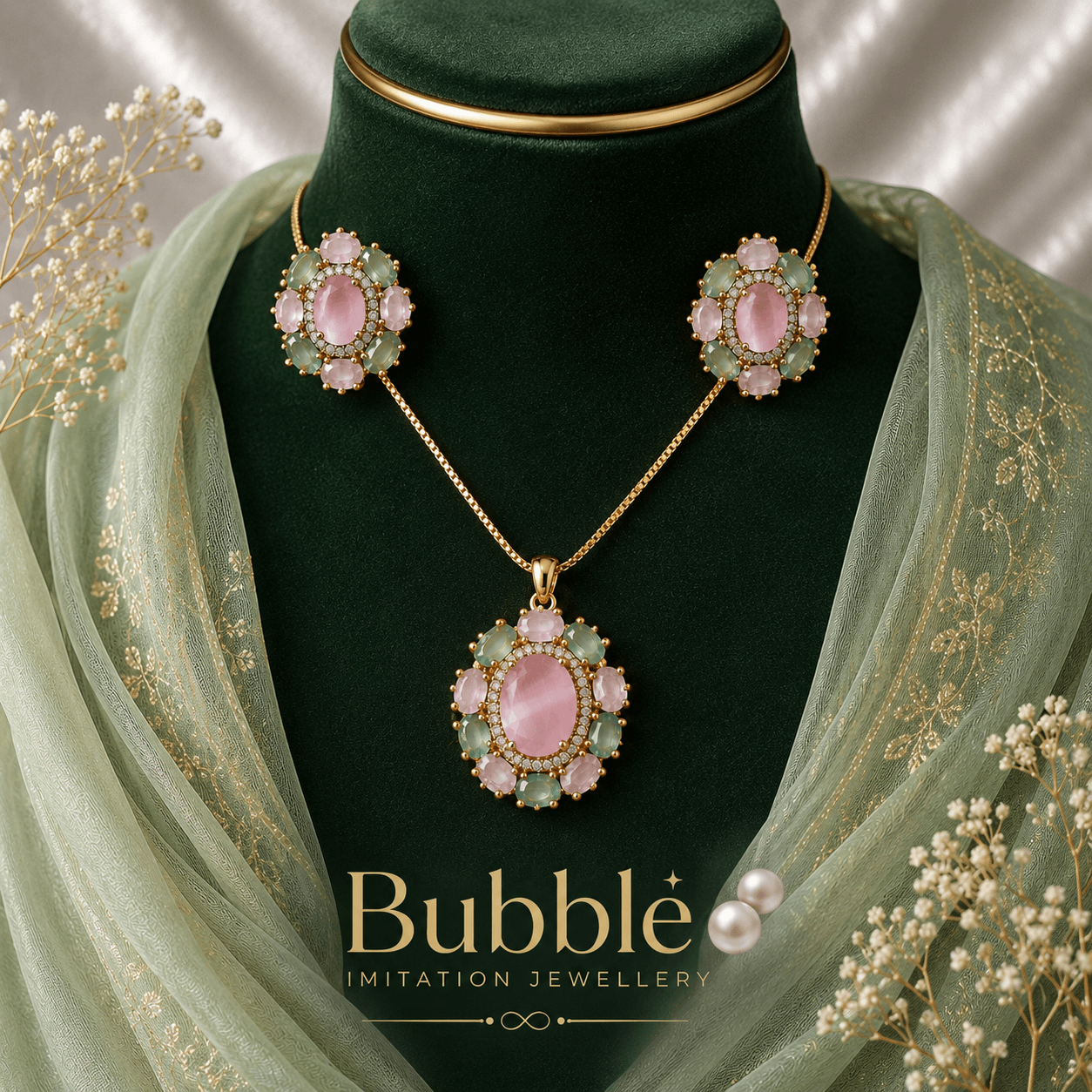 Multipetal Dual Colour Moissanite Pendant set 