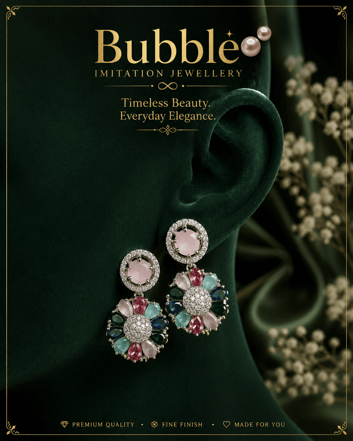 Multicolour Cz Floral Earrings 