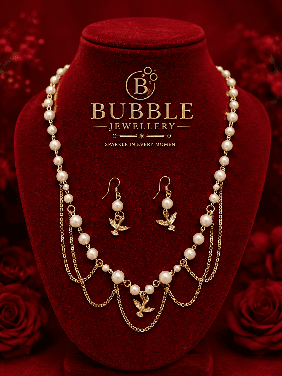 Pearl Bird chain with Earrings 