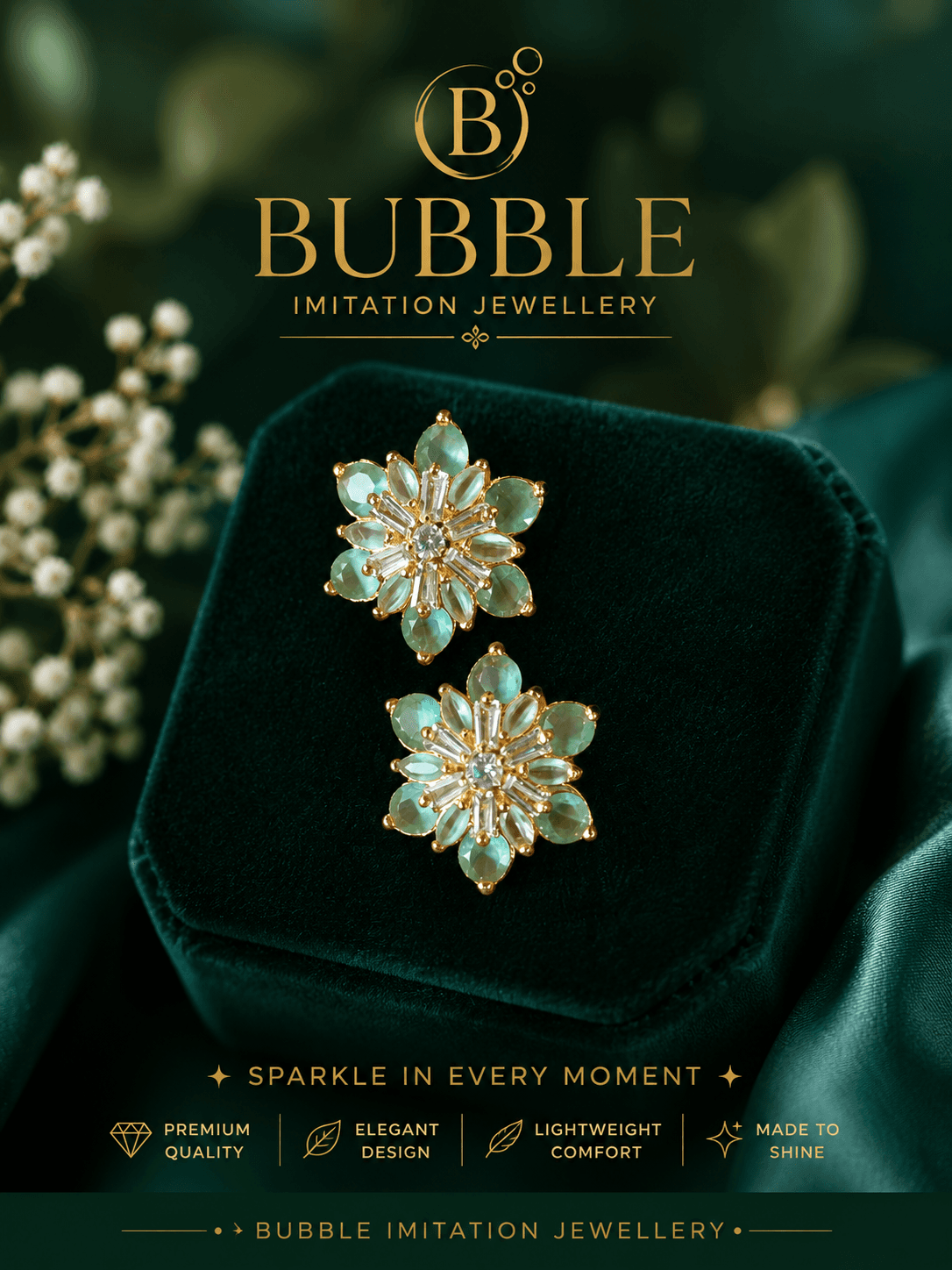 Green Crystal Flower Earrings 