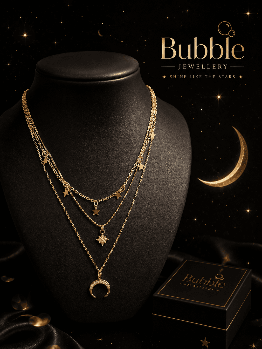 Multi layer chain with moon pendant 