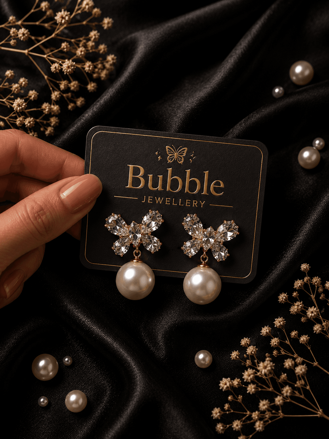 Butterfly pearl earrings 